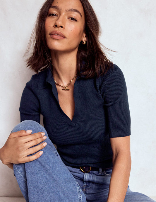 Rib Henley Top Navy