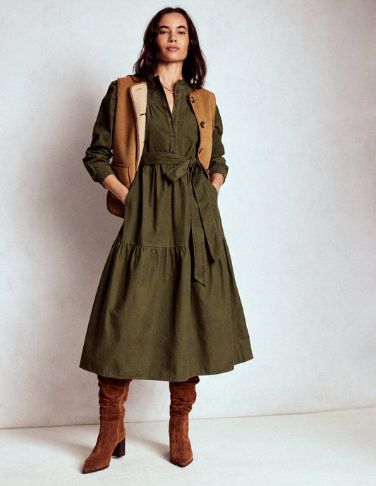 Cecily Cord Midi Dress Woodland Green