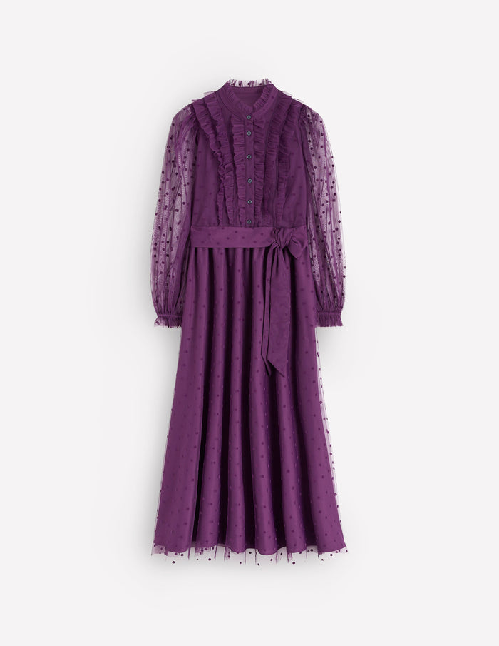 Tulle Ruffle Maxi Dress Viola Purple