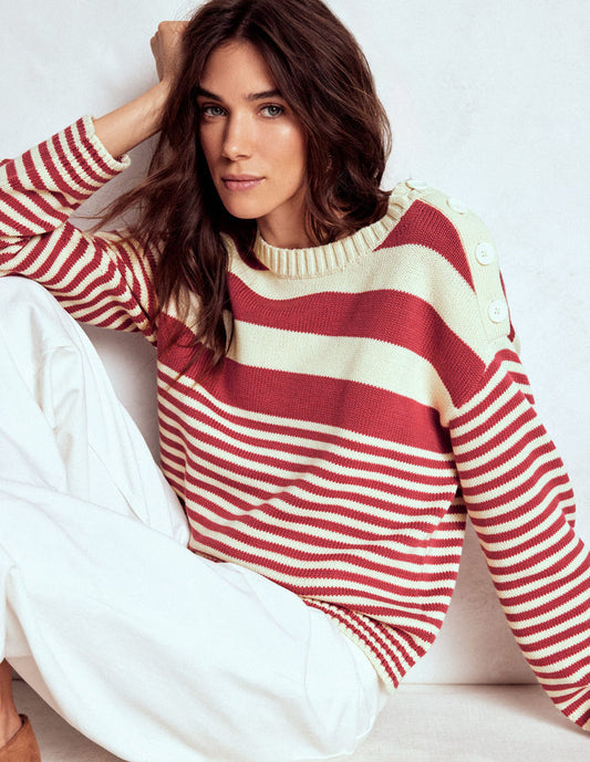 Jemma Chunky Cotton Sweater Warm Ivory/ Terracotta