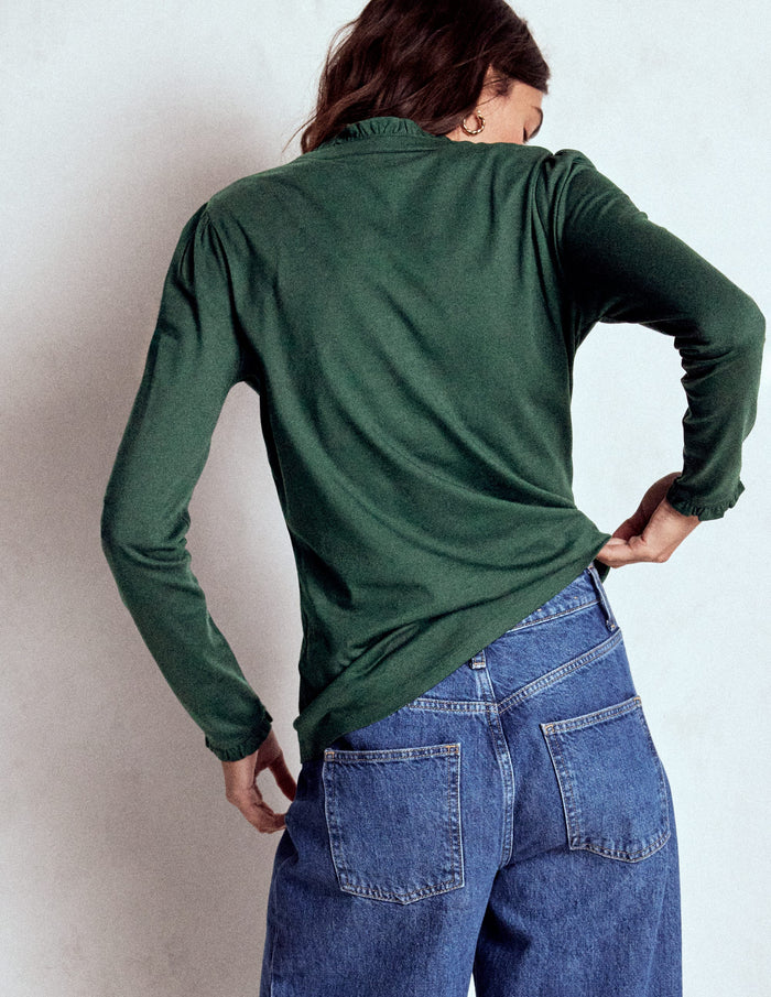 Supersoft Frill Henley Top Green Pine