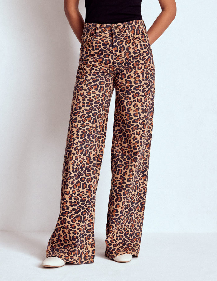 High Rise Wide Leg Jeans Leopard Print