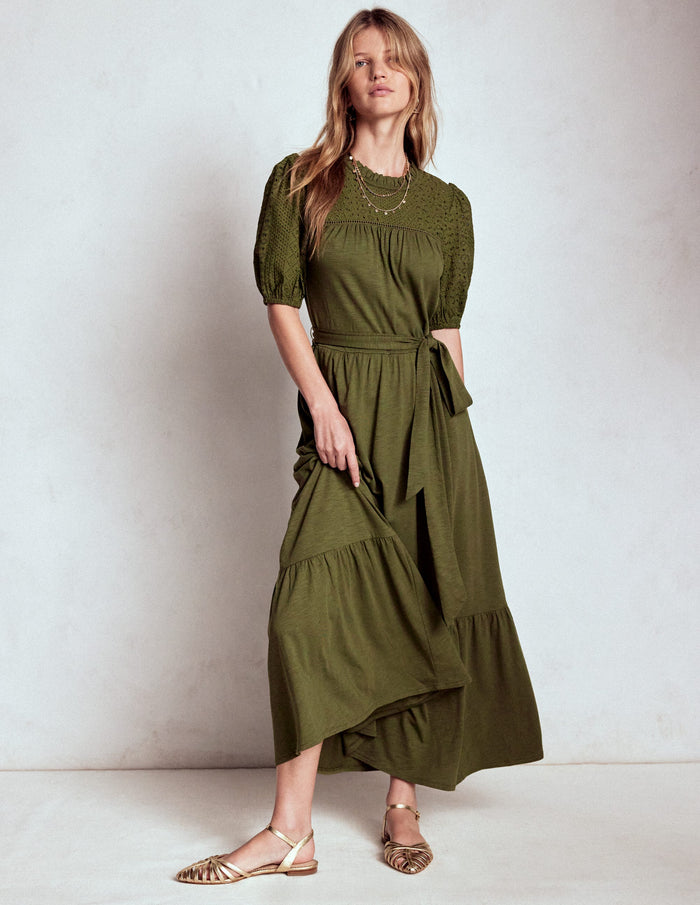 Lorelei Broderie Jersey Dress Woodland Green