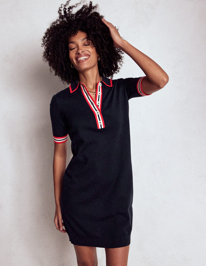 Tipped Henley Dress Navy