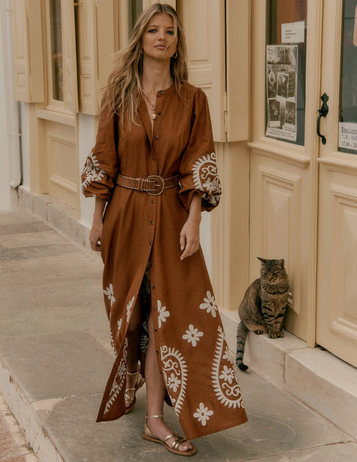 Mae Linen Blend Shirt Dress Russet