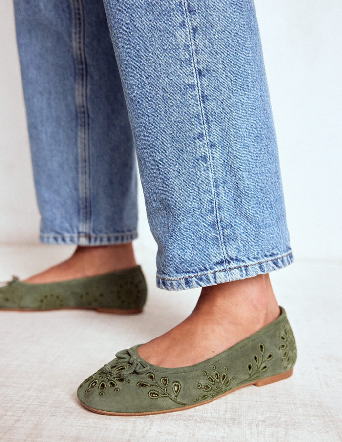 Cut Out Ballet Flats Deep Olive