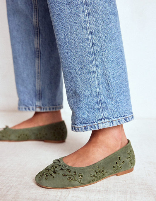 Cut Out Ballet Flats Deep Olive