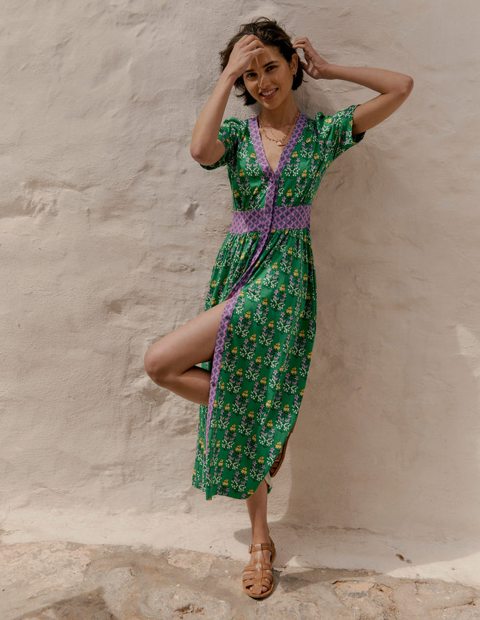 Natalia Jersey Tea Dress Rich Emerald, Wildflower