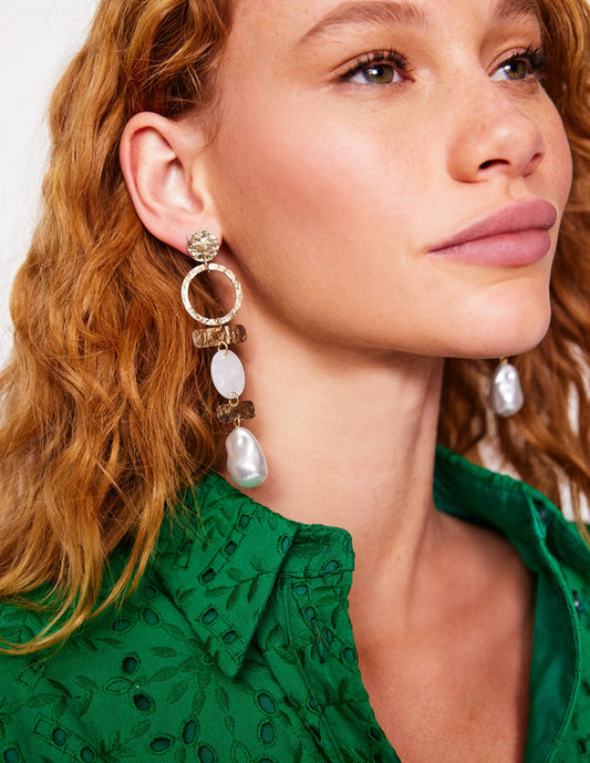 Statement Drop Earrings Gold Colour/ Faux Pearl