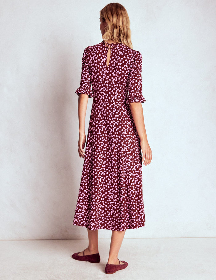 Ruffle Seamed Midi Dress Chestnut, Heart Cascade
