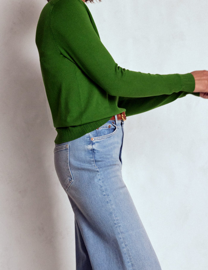 Emilia Cotton V Neck Sweater Promenade Green