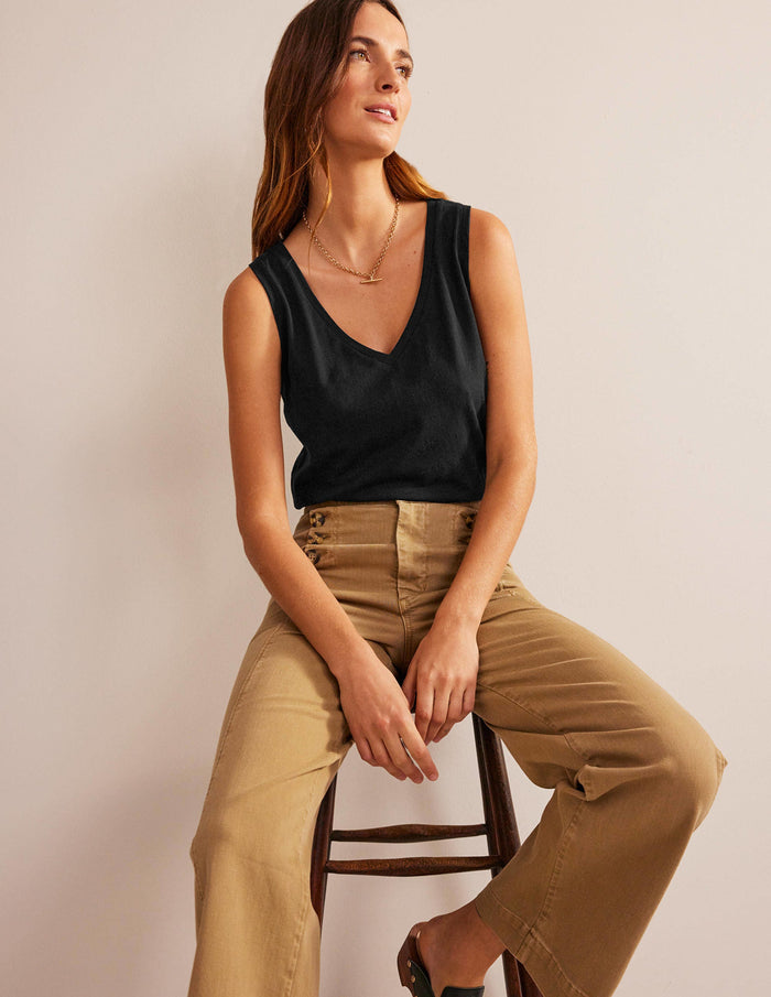 Regular V-neck Slub Vest Black