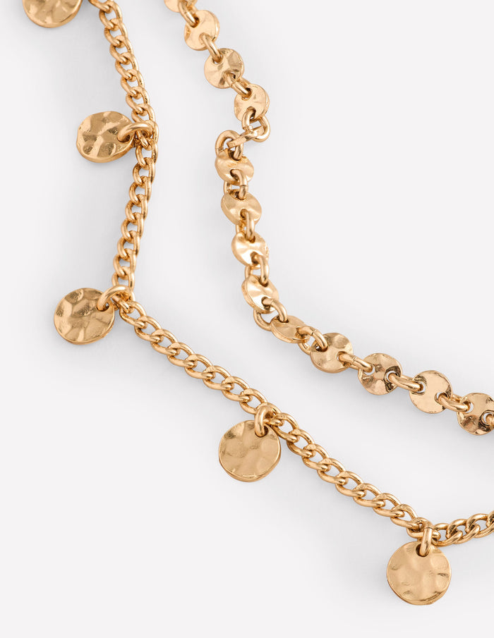 Hammered Disk Layered Necklace Gold Colour