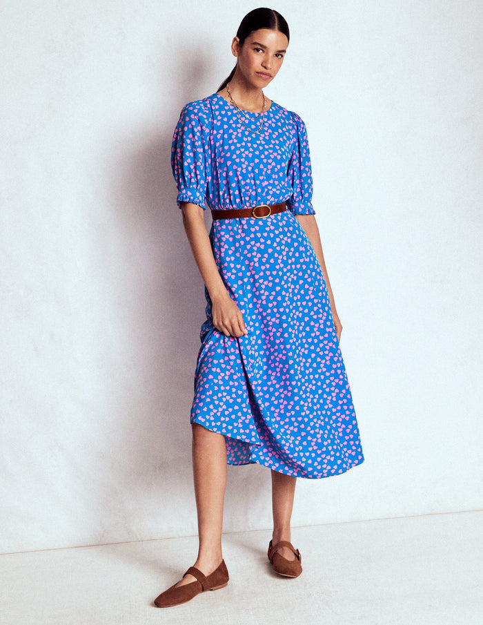 Blanca Midi Tea Dress Kingfisher Blue, Heart Cascade