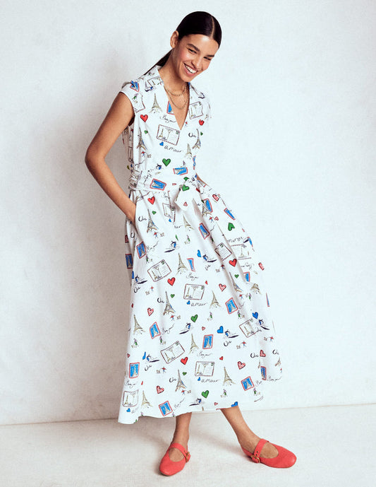 Julia Cotton Wrap Midi Dress Ivory, Postcard From Paris