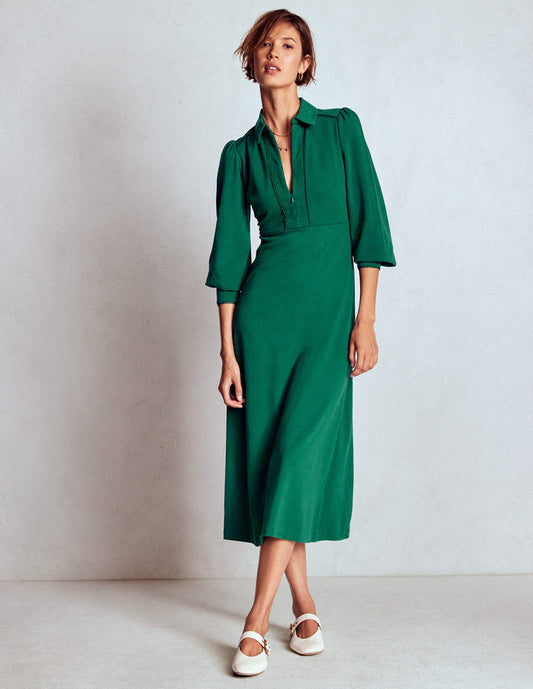 Pip Zip-Up Ponte Midi Dress Emerald Night