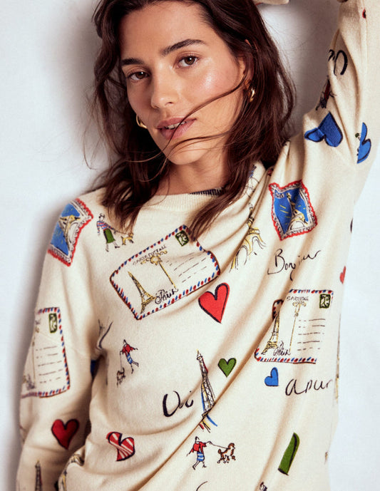 Natasha Novelty Sweater Ivory, Postcard from Paris
