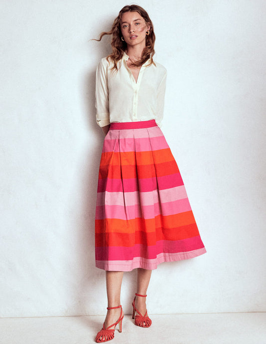 Verity Cotton Midi Skirt Pink Tonal Multistripe