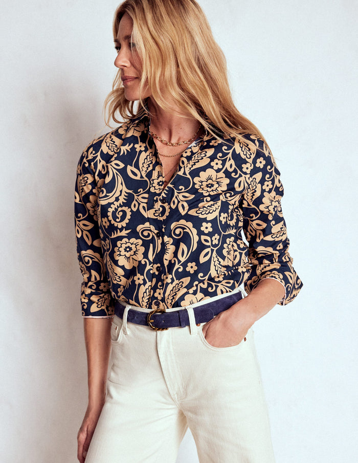Sienna Cotton Shirt French Navy, Ornate Flora