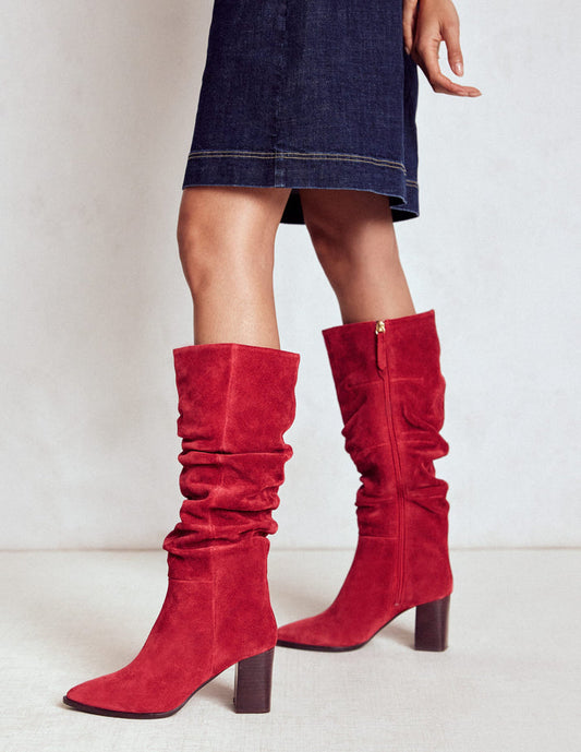 Vera Block Heel Point Boots Red