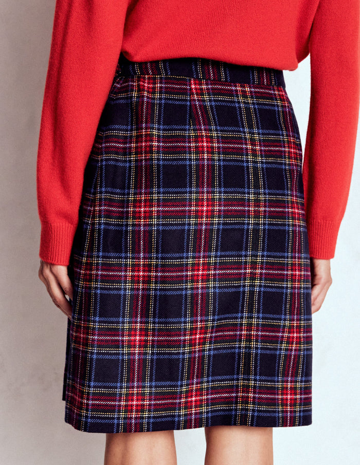 Helen Wool Kilt Skirt Navy, Green and Red Check