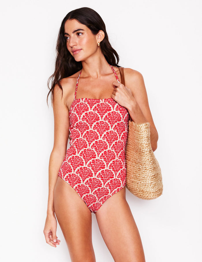 Milos Smocked Swimsuit Jam Red, Blossomy