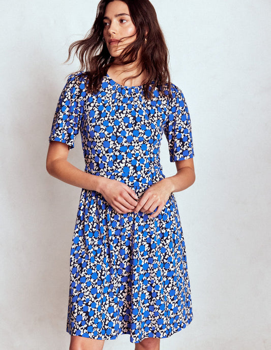 Louisa Short Jersey Dress Kingfisher Blue, Floweret Vine