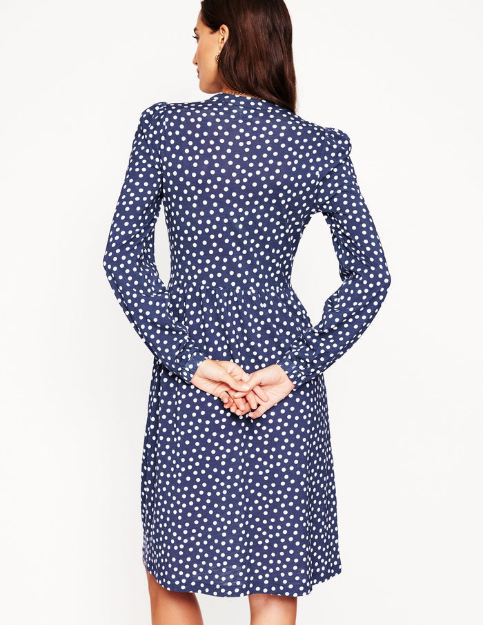 Naomi Relaxed Jersey Dress French Navy, Abstract Dot