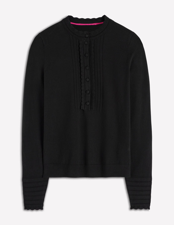Angela Cotton Scallop Sweater Black