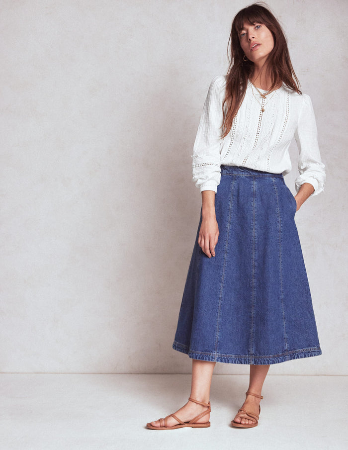 Trim Interest Double Cloth Top White