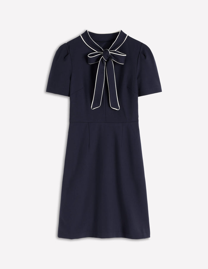 Pussy Bow Short Dress Navy