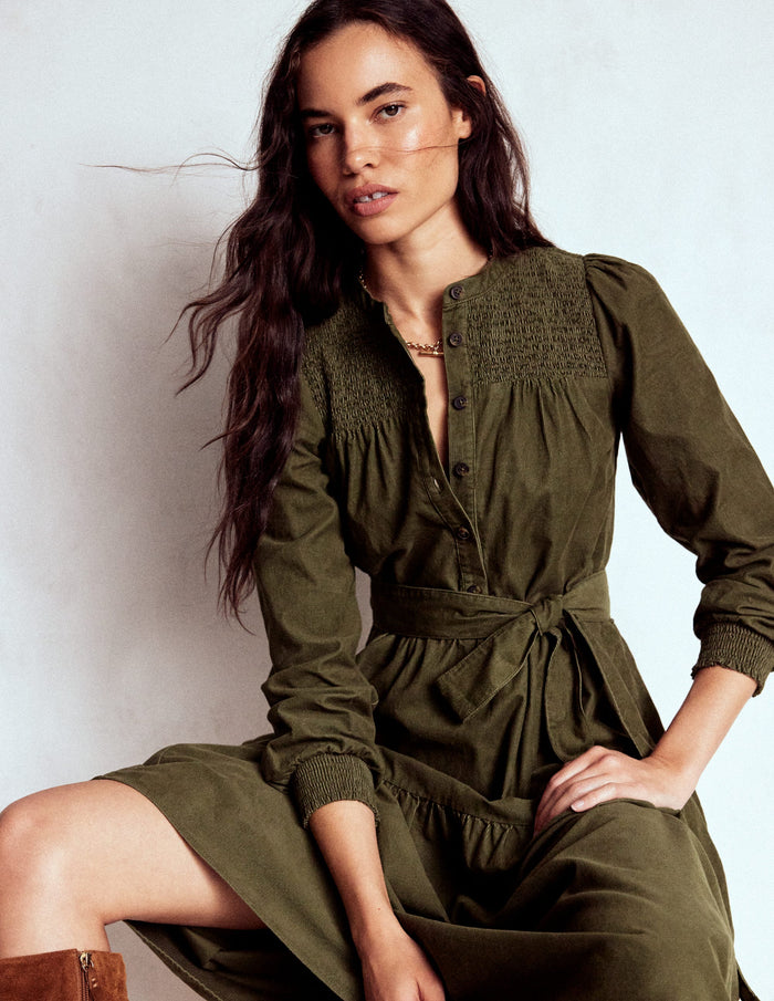 Cecily Cord Midi Dress Woodland Green