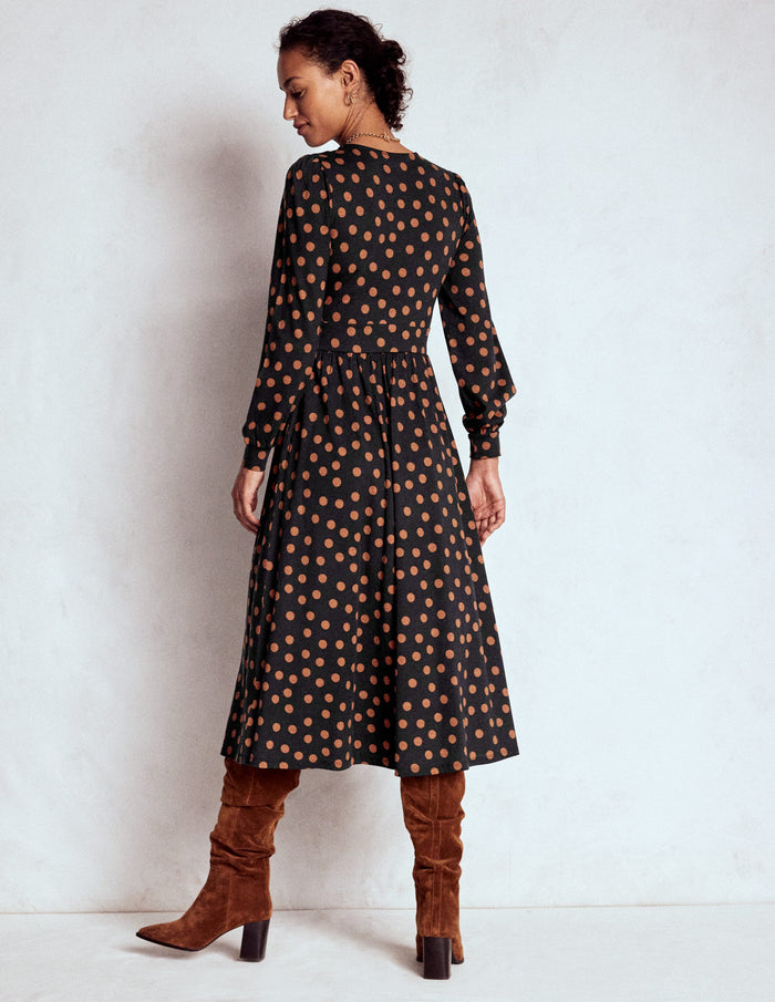 Alexandra Jersey Midi Dress Black, Tortoise Shell Dot