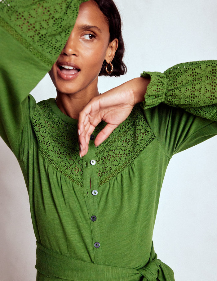 Pippa Broderie Jersey Dress Promenade Green
