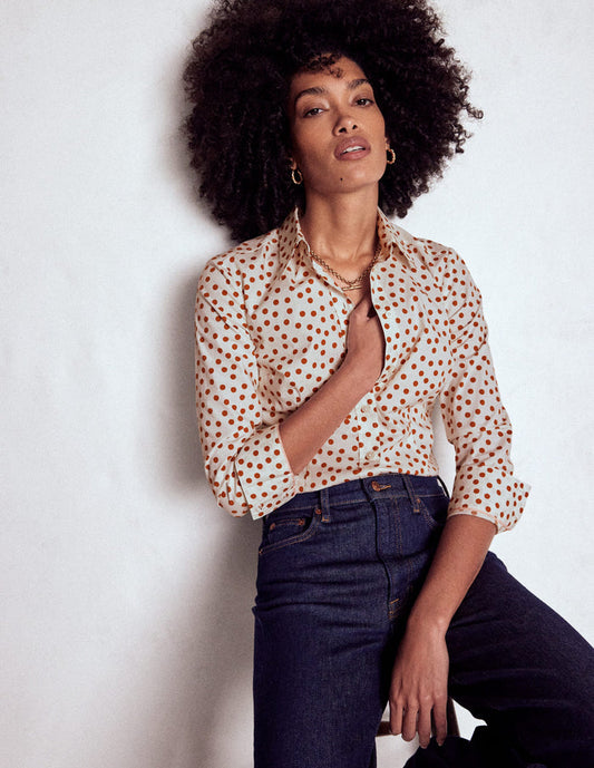 Saskia Stretch Cotton Shirt Cognac, Painted Dot