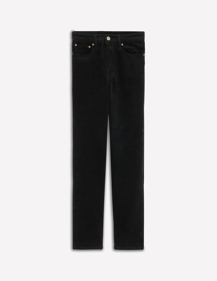 High-Waisted Cord Slim Jeans Black