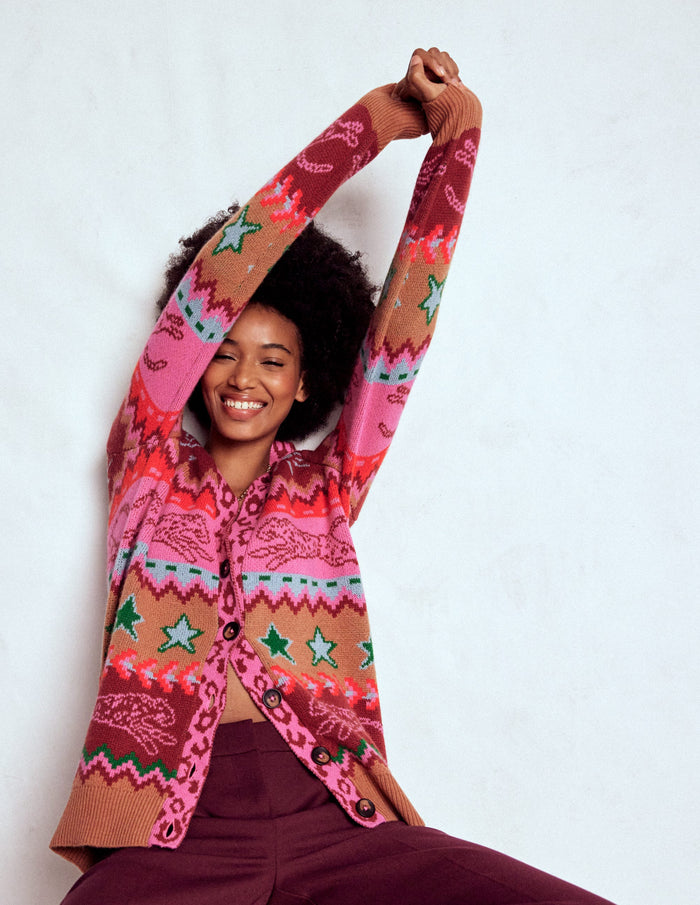 Quinn Boyfriend Cardigan Camel, Cheetahs