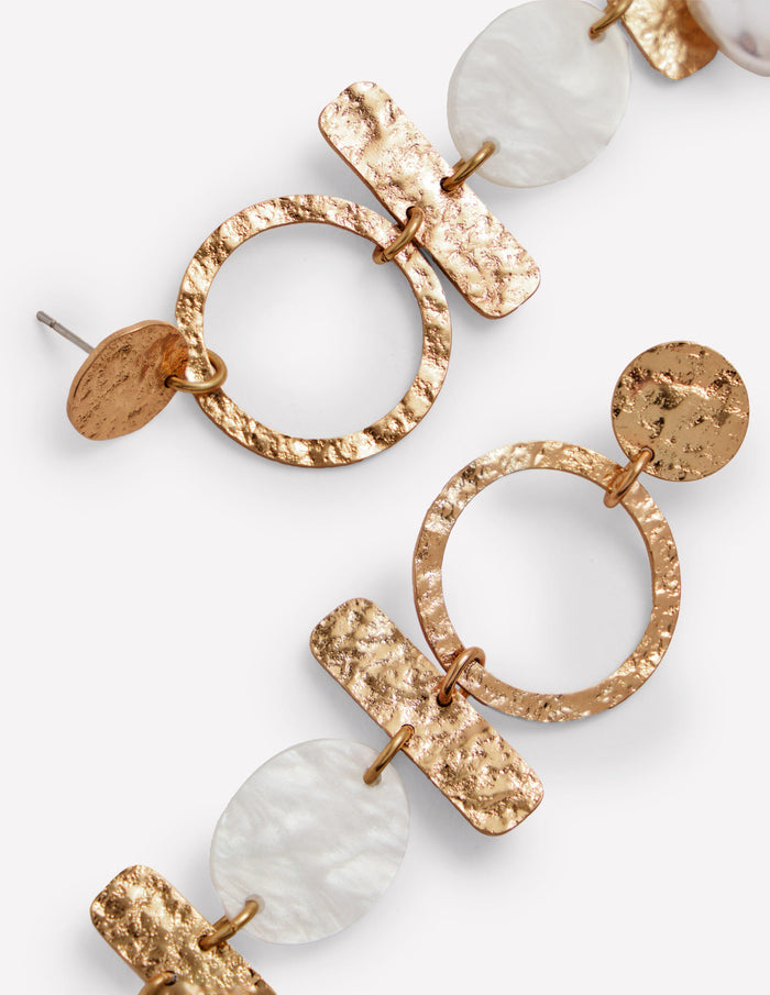 Statement Drop Earrings Gold Colour/ Faux Pearl