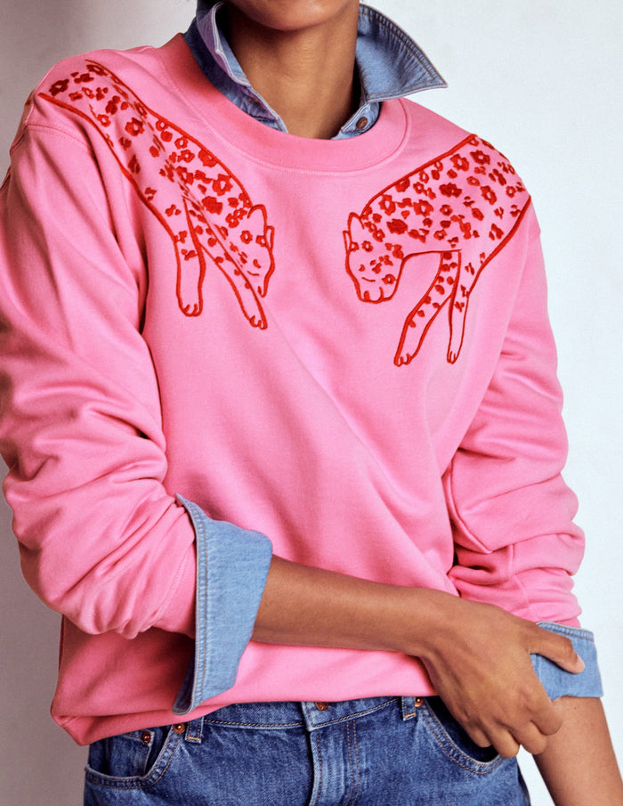 Emi Embroidered Sweatshirt Leopard Embroidery