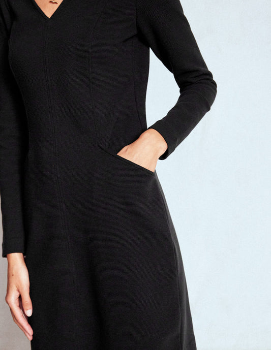 Ellen V-neck Ottoman Dress Black