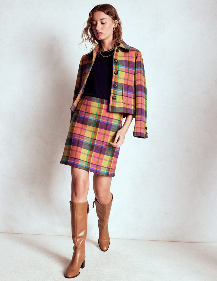 Gia Wool Short Skirt PoppyRed and Pink Multigingham