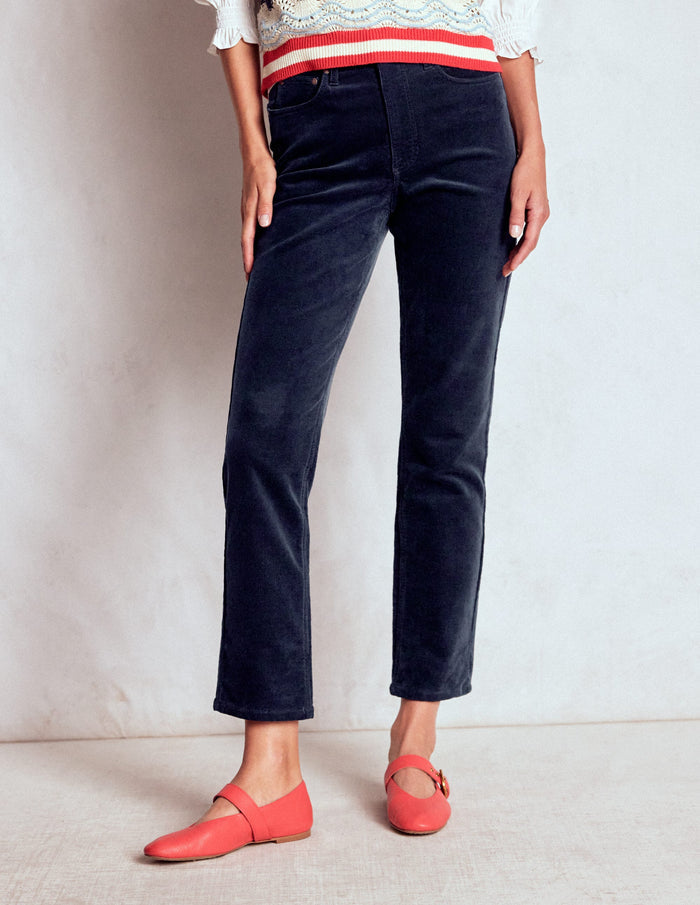 High-Waisted Cord Slim Jeans Navy