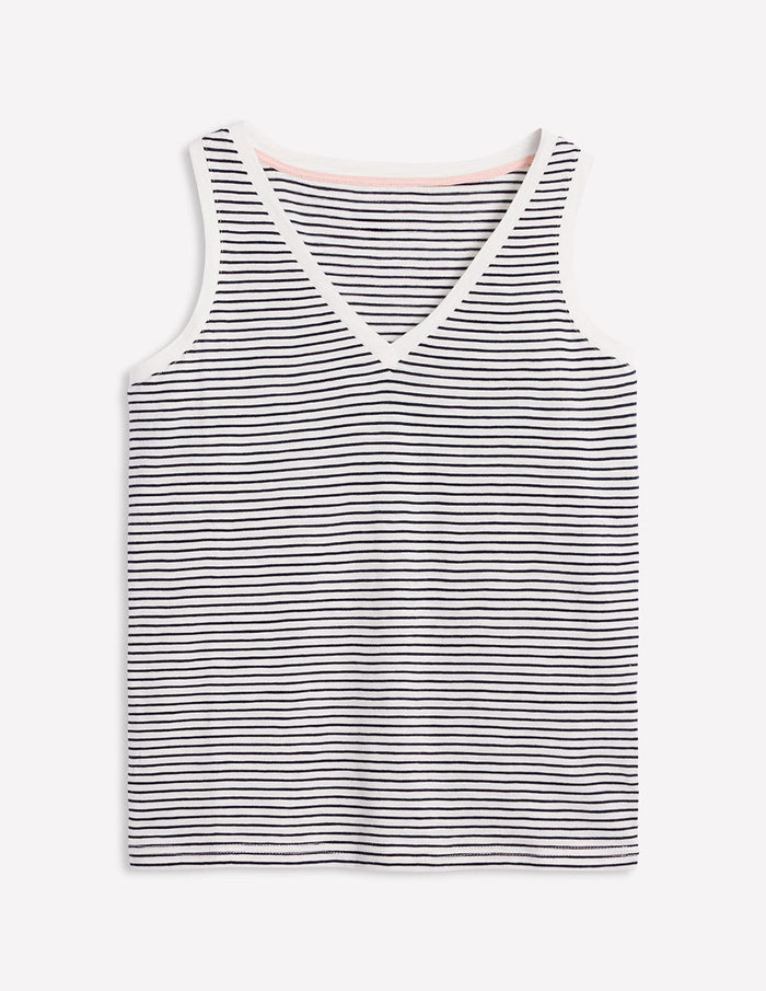Regular V-Neck Slub Tank Navy, Ivory Stripe