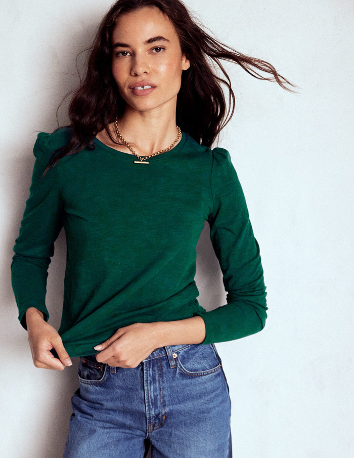 Cotton Crew Long Sleeve Top Drake Green