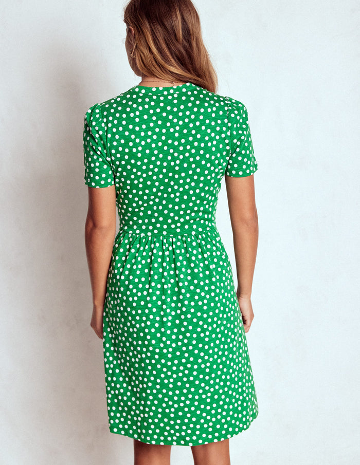 Naomi Short Sleeve Dress Highland Green, Painted Dot