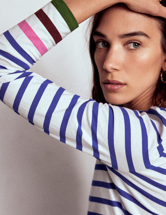 Olivia Long Sleeve Breton Kingfisher Blue, Multi Cuff