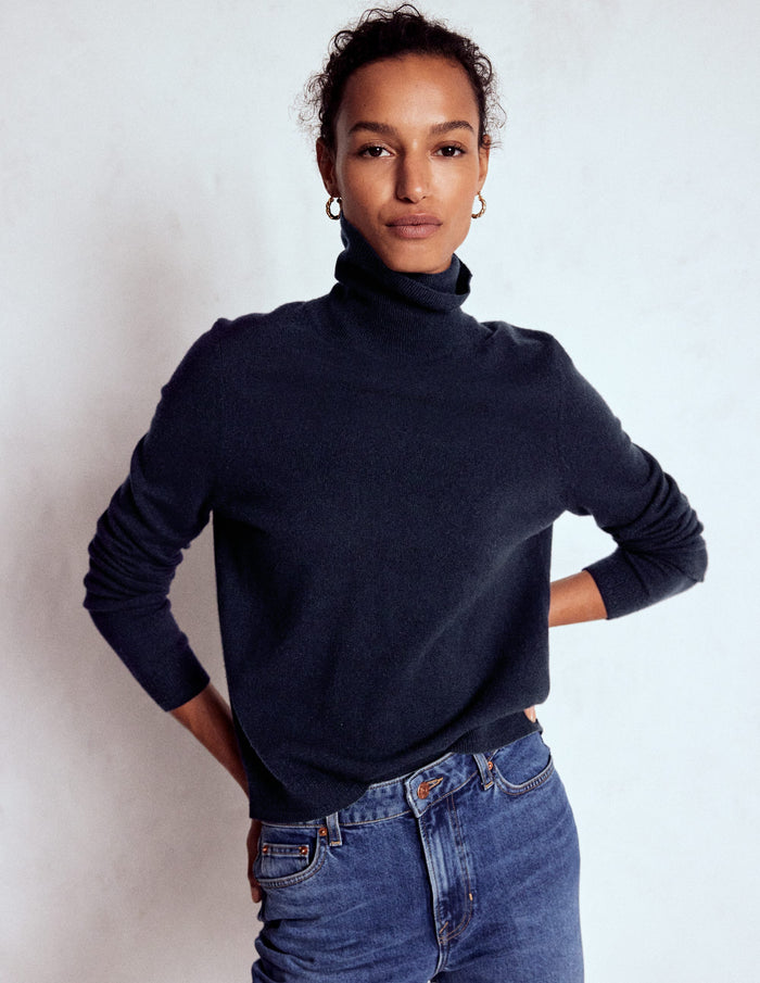 Eva Cashmere Roll Neck Sweater Navy