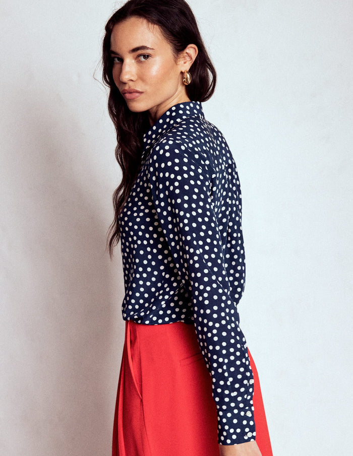 Sienna Silk Shirt French Navy, Painted Dot