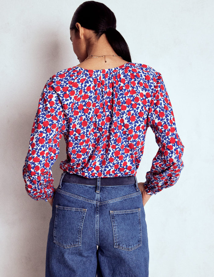 Isla Long Sleeve Jersey Shirt Poppy Red, Floweret Vine