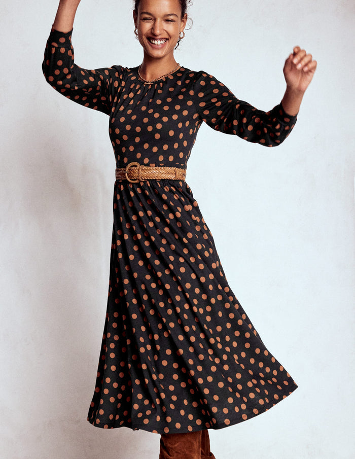 Alexandra Jersey Midi Dress Black, Tortoise Shell Dot